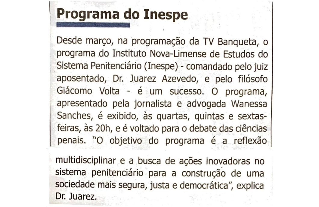 Programa do INESPE na TV Banqueta